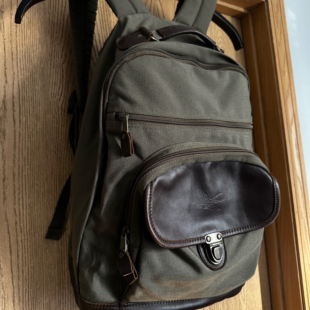 Eddie Bauer Green and Brown Backpack with Durable Fabric